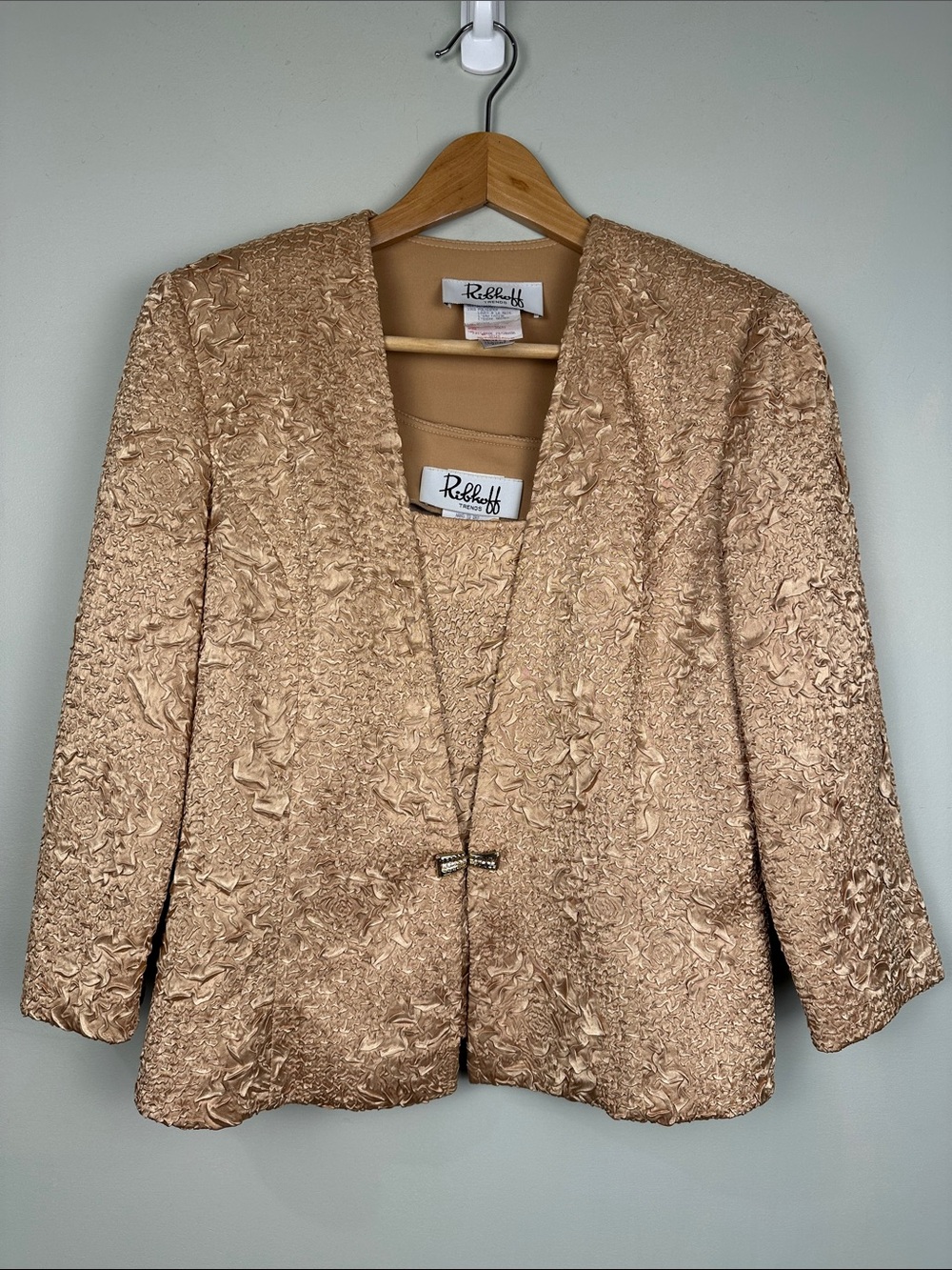 Vintage Joseph Ribkoff gold floral jacket blazer top set romantic formal